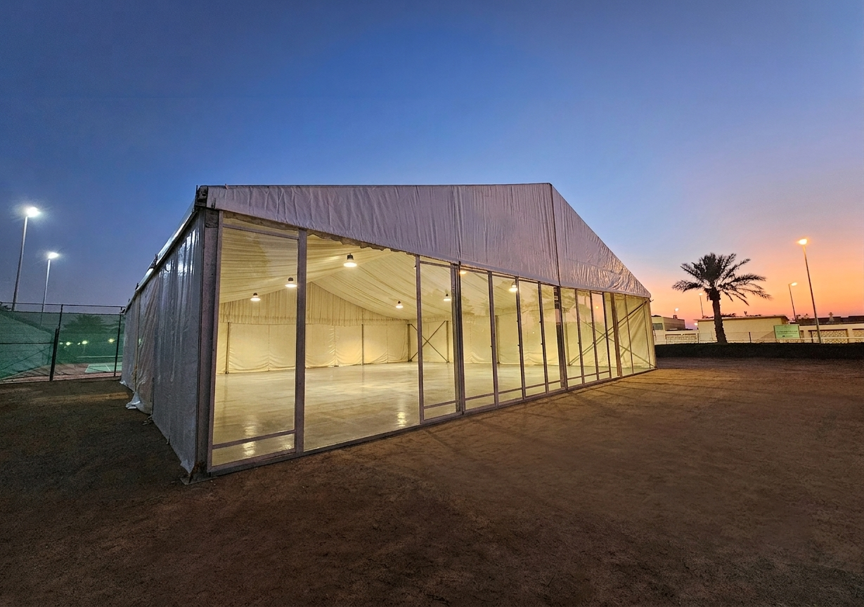 An elegant hospitality space created for the Jockey Club of Saudi Arabia during racing events.